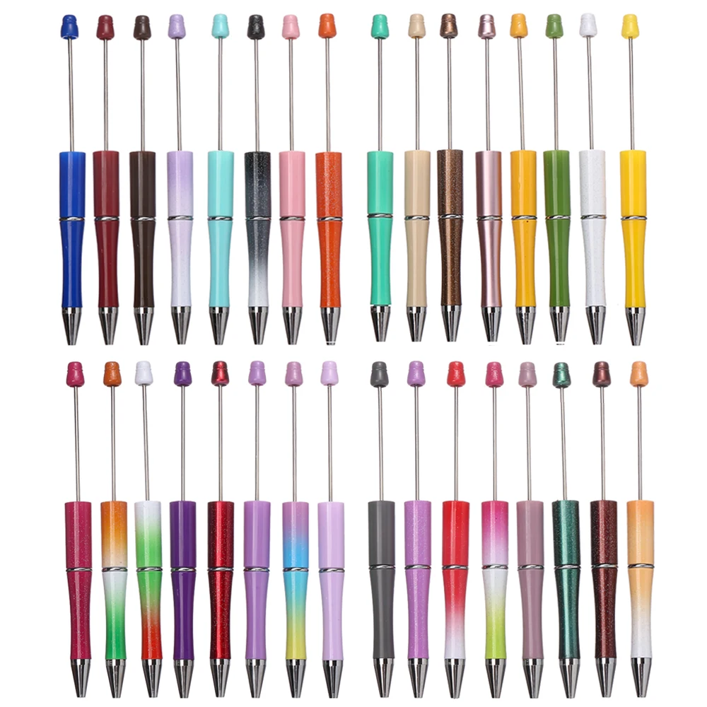 10Pcs Mixed Color DIY Beadable Pens, Plastic Barrel Bead Insertable Ballpoint Pens for Handmade Beaded Jewelry Pen Craft Making