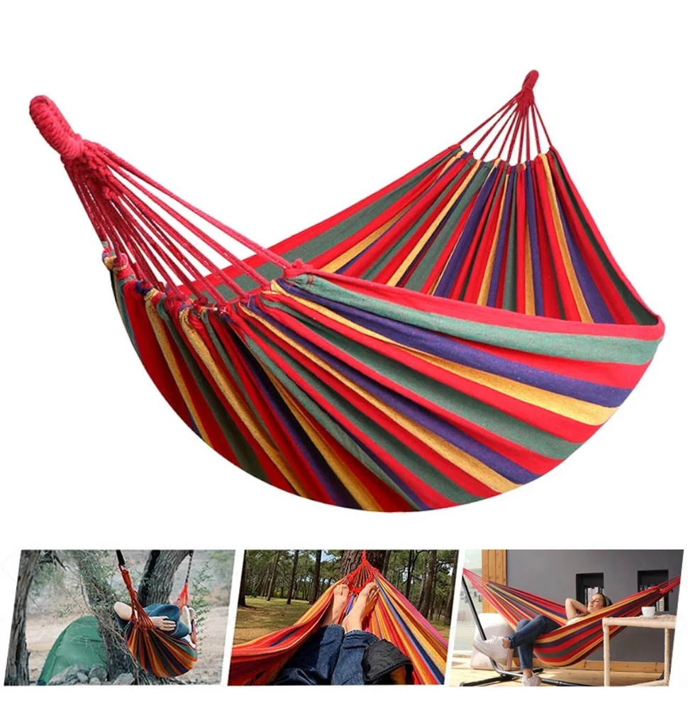 1PC Outdoor Canvas Hammock with Tree Ropes Load-Bearing up to 400lbs Perfect for Camping Garden Patio Backyard Swing Hammock