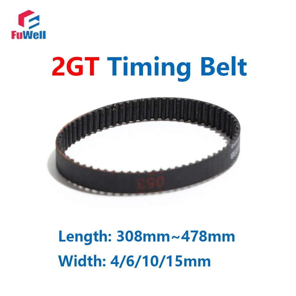 FuWell GT2 Synchronous Timing Belt Length 308~478mm 3D Printer Accessory Width4/6/10/15mm Rubber Seal 2GT Spacing 2mm Black Belt