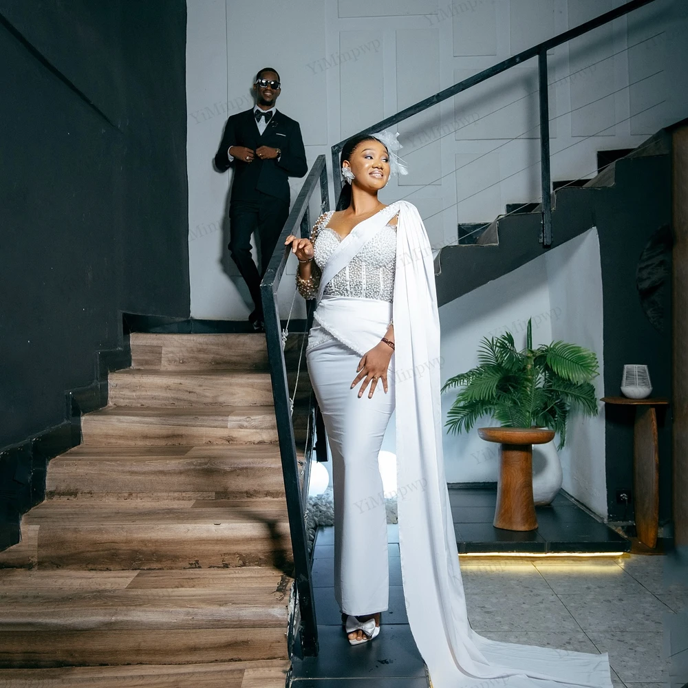 

Civil Wedding Dresses For Brides 2025 With Shawl Beading Full Sleeve Ankle Length Mermaid O-Neck vestido de novia Customized