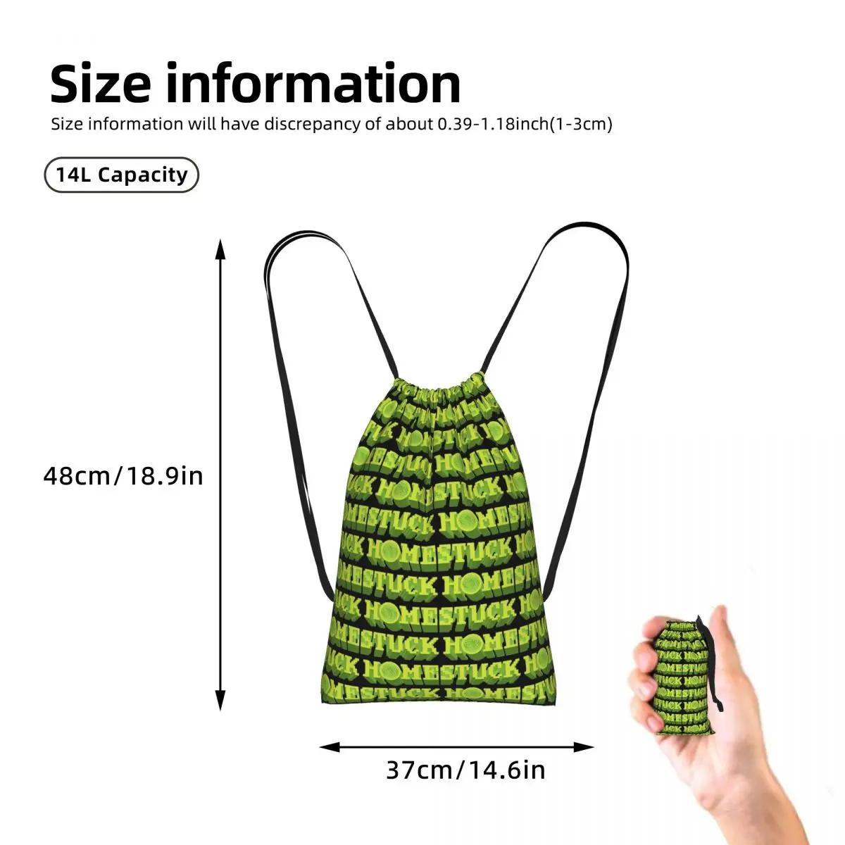 Homestuck Wheel Anime Drawstring Backpack hiking cycling Bag Portable Travel Drawstring Bag for Men Women