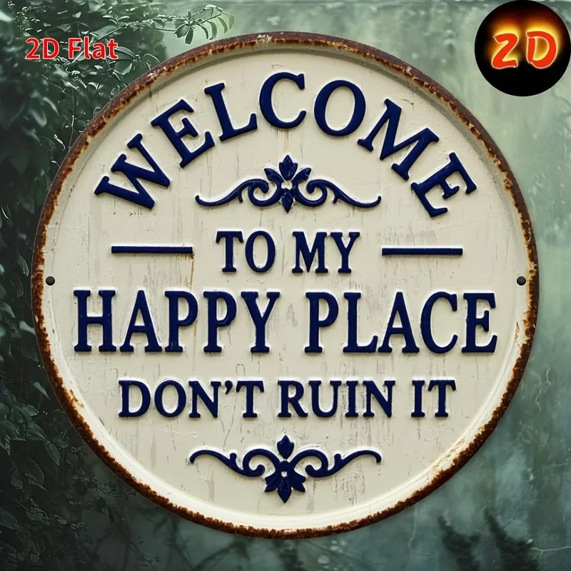 2D Flat, Rustic Metal Welcome Sign - 