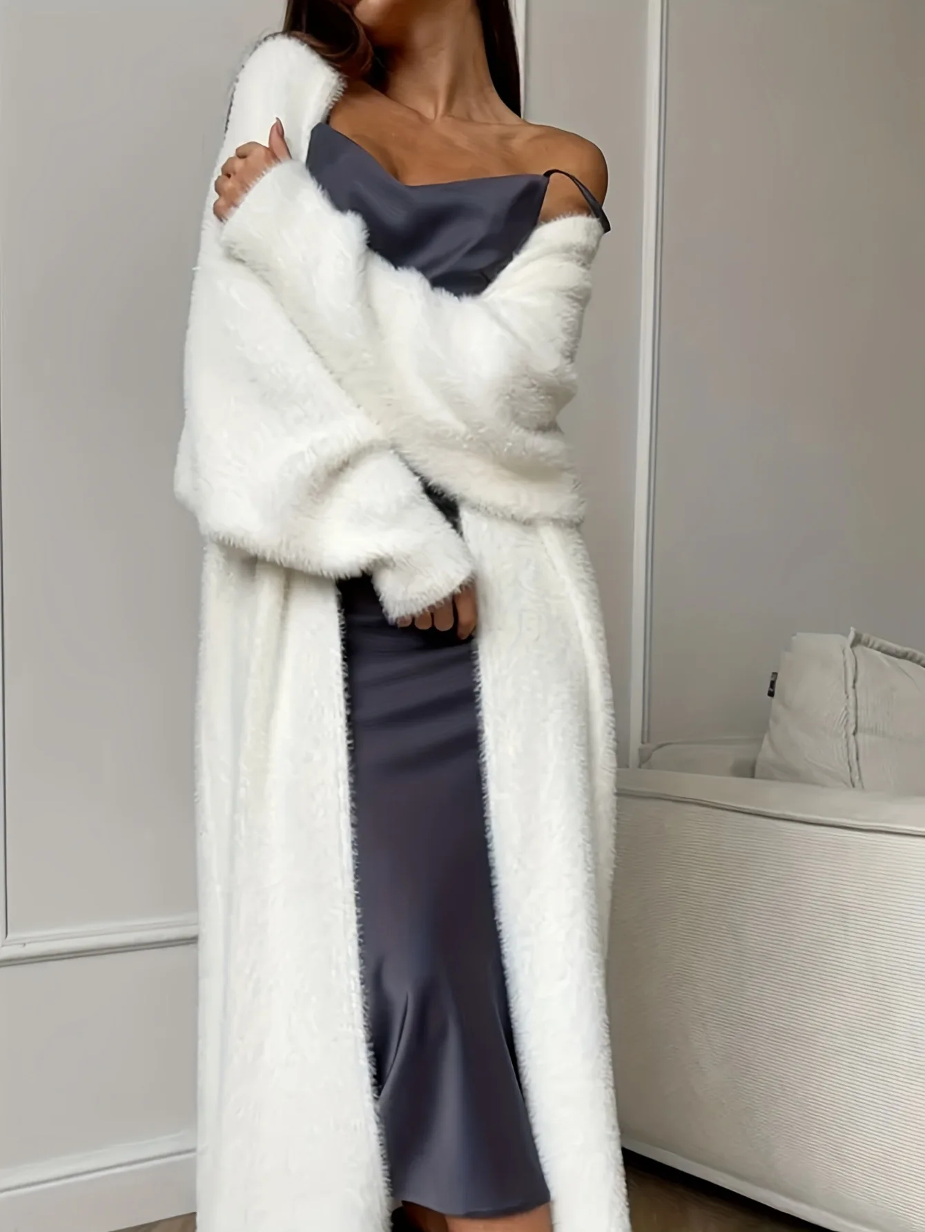 Autumn Winter Elegant Loose Coat Women's Cardigan Plush Fluffy Long Cardigan Imitation Mink Simple Coat White Knitted Cardigan