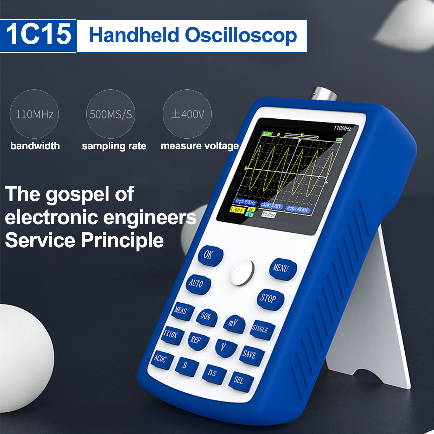 

1C15 Professional Digital Oscilloscope Portable Handheld Oscilloscop 110MHz Analog Bandwidth 500MS/s Support Waveform Storage