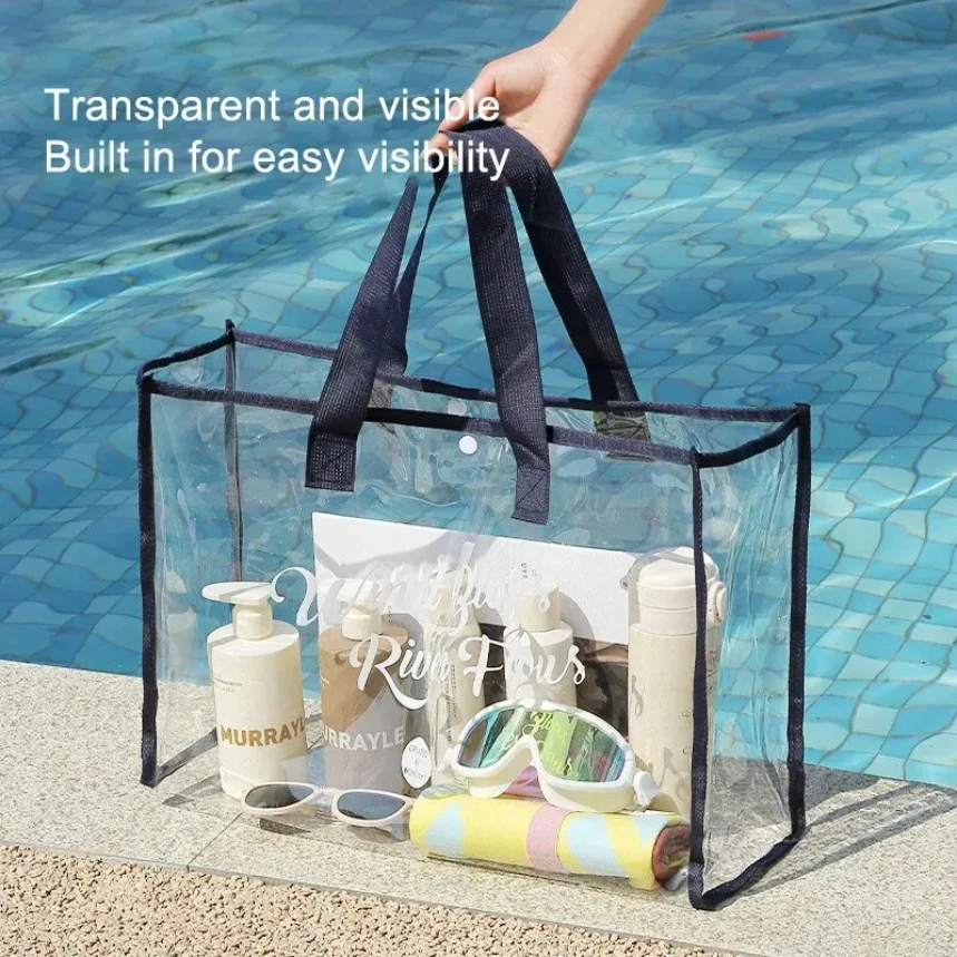 

1PC Transparent Waterproof Portable Cosmetic Bag Transparent Travel Bag Fashionable PVC Beach Bag