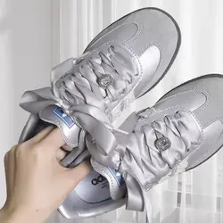 2 CM Widened Silk Satin Shoelaces for German Training Shoes Silver Gray DIY Silk Ribbon Laces Sneakers Casual Sport Shoes Laces