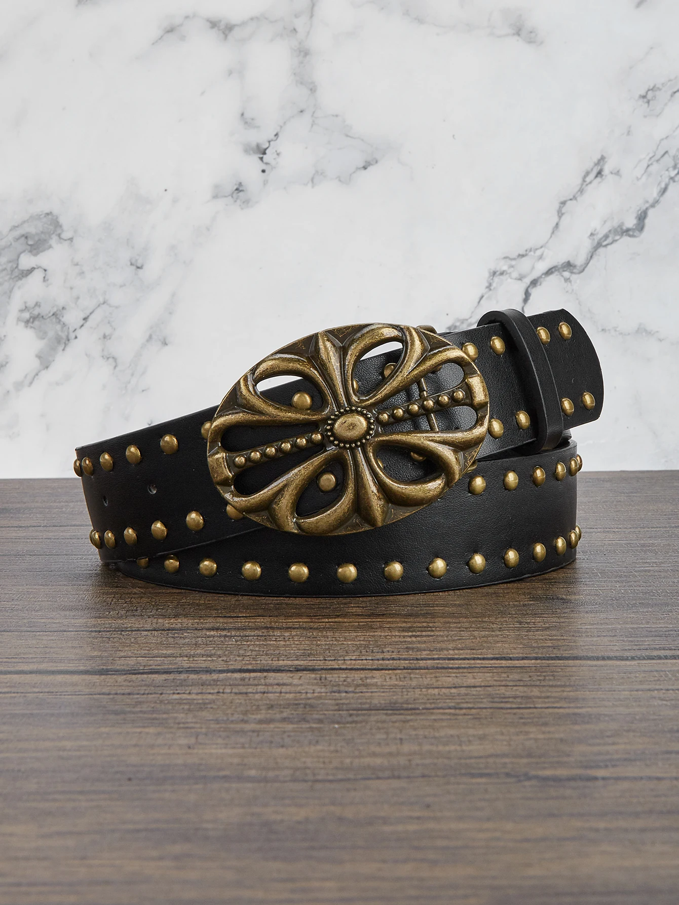 1pc men's punk bronze metal flower buckle bronze rivet belt jeans versatile decorative belt