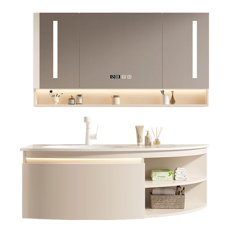 

Corian integrated basin circular arc bathroom cabinet combination face wash hand basin toilet wash