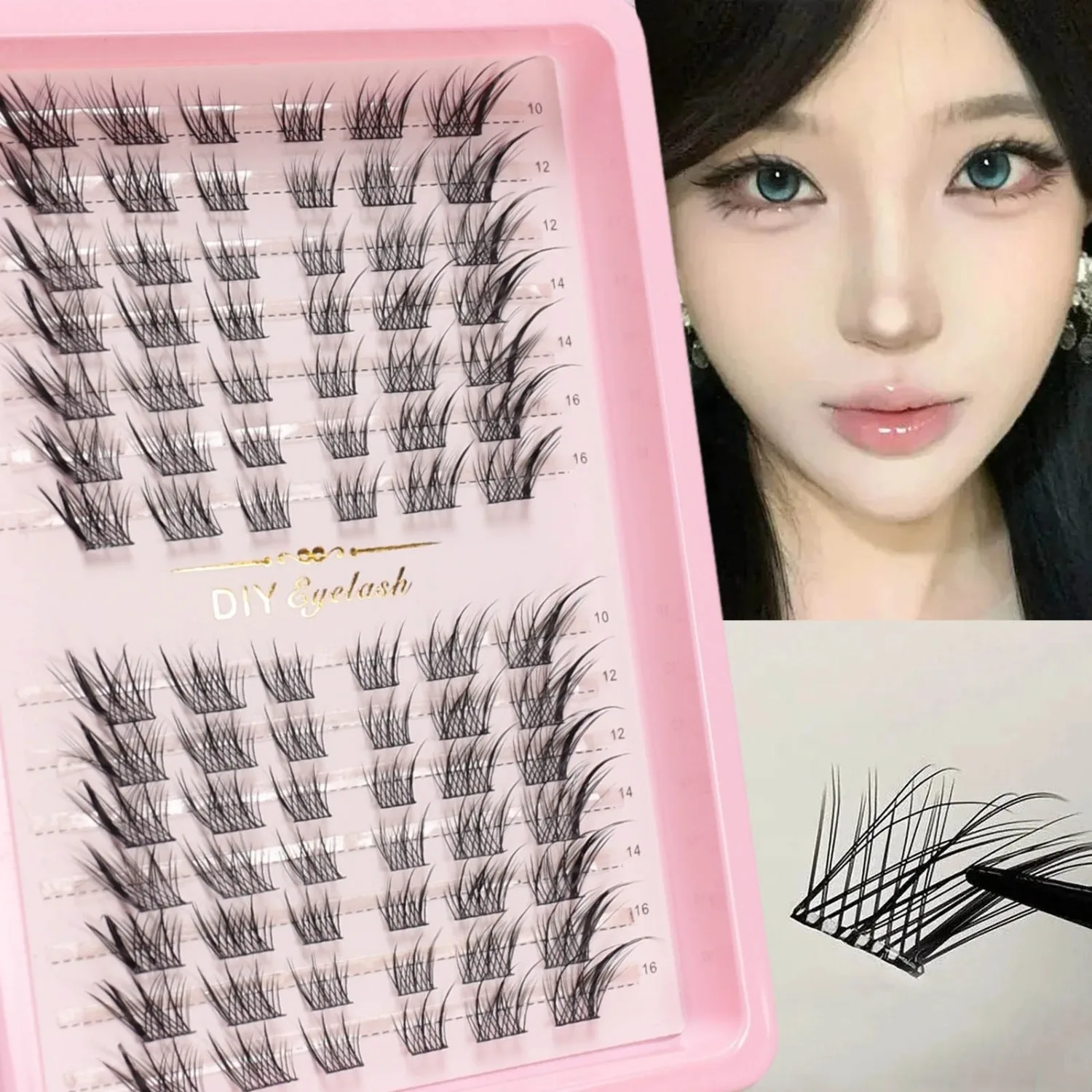 Flauschige Wimpern mit Fuchsaugeffekt, wiederverwendbar, DIY, segmentierte, dicke, geflügelte Wimpernverlängerung für den täglichen Gebrauch – Detail 1