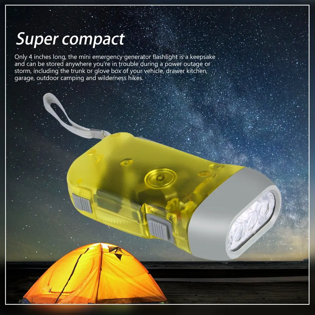 3 LED Hand Pressing Dynamo Crank Power Wind Up Flashlight Torch Light Hand Press Crank Camping Lamp Light For Outdoor Home