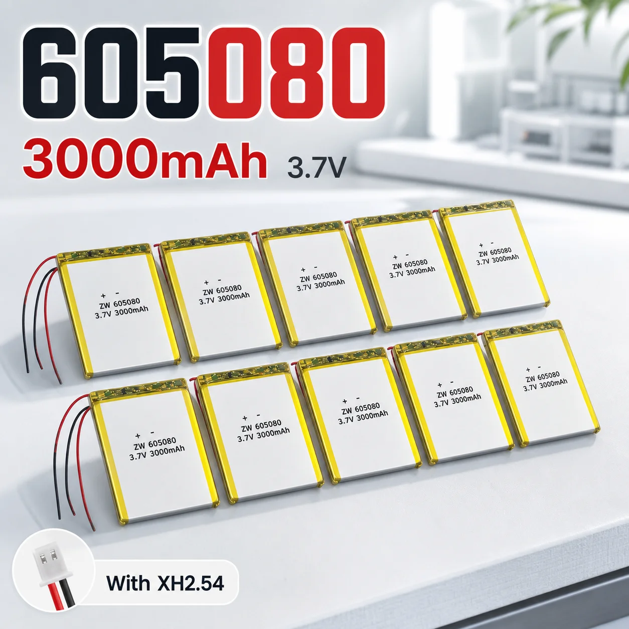 605080 3000mAh 3.7V Rechargeable LiPo Battery Lithium Polymer Battery for Bluetooth Speaker Air Purifier Beauty Device