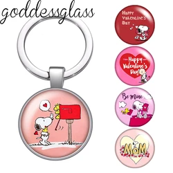 Snoopy Love Valentine's Day Friendship Hearts Photo glass cabochon keychain Bag Car key chain Ring Holder Charms keychains gift
