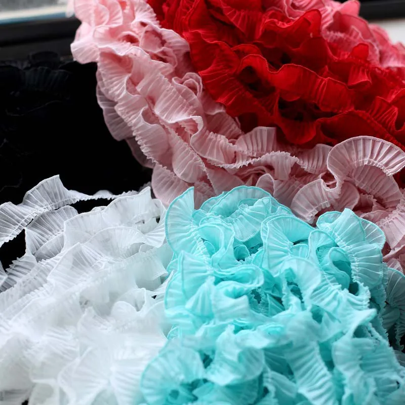

30Yds Pleated Chiffon Fabric Embroidery Fringe Ribbon Lace Collar Ruffle Trim 3cm