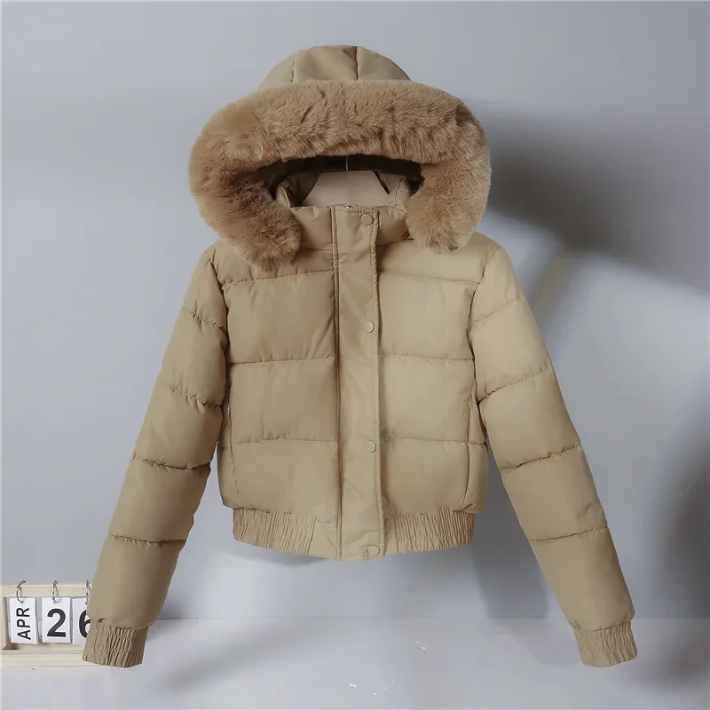 Quilted Hooded Down Jacket for Women, Warm Bakery Coats, Big Fur Collar, Korean Fashion, High Quality, Winter Clothing, New