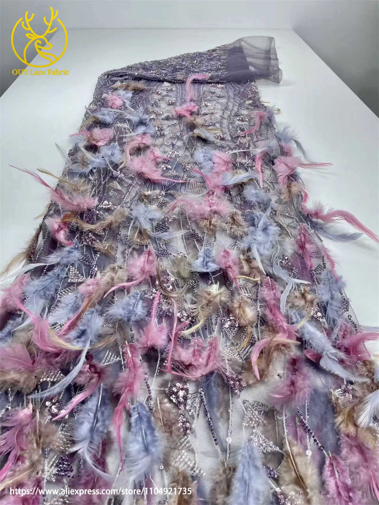 فاخر الأفريقي ثلاثية الأبعاد ريشة الدانتيل والتطريز 2025 جودة عالية الفرنسية النيجيري مطرز الترتر أقمشة الدانتيل فساتين الزفاف النسائية