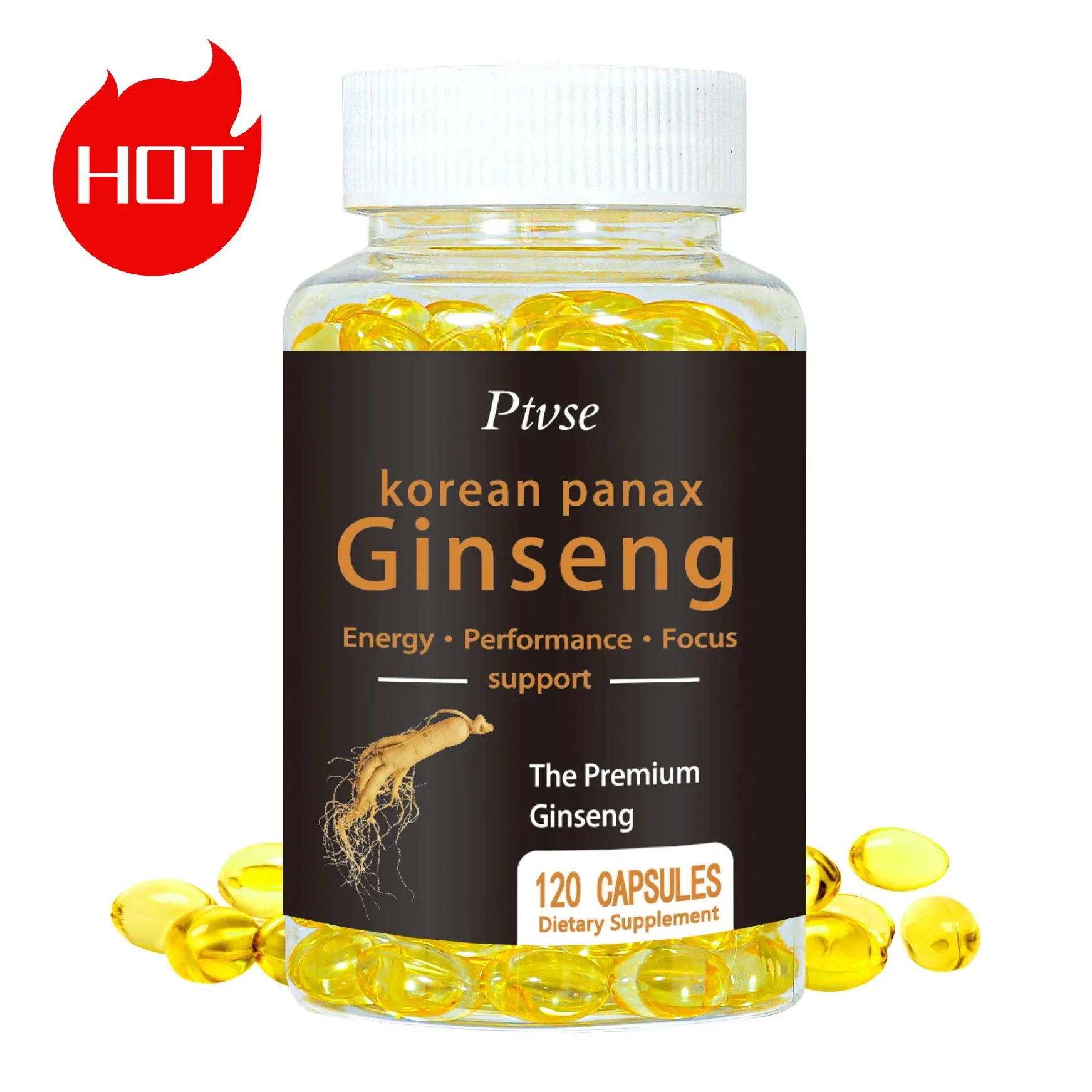 Korean Red Panax Ginseng Capsules Ginseng Root Extract Supports Energy, Strength, Vigor, Performance in Women and Men