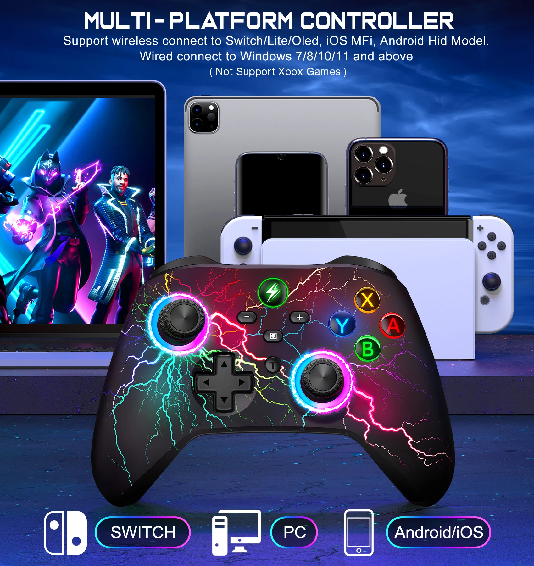 Controlador inalámbrico RGB para Nintendo Switch/OLED/Lite/Android/IOS, teclas programables, teclas Sble con cable, Gamepad para PC