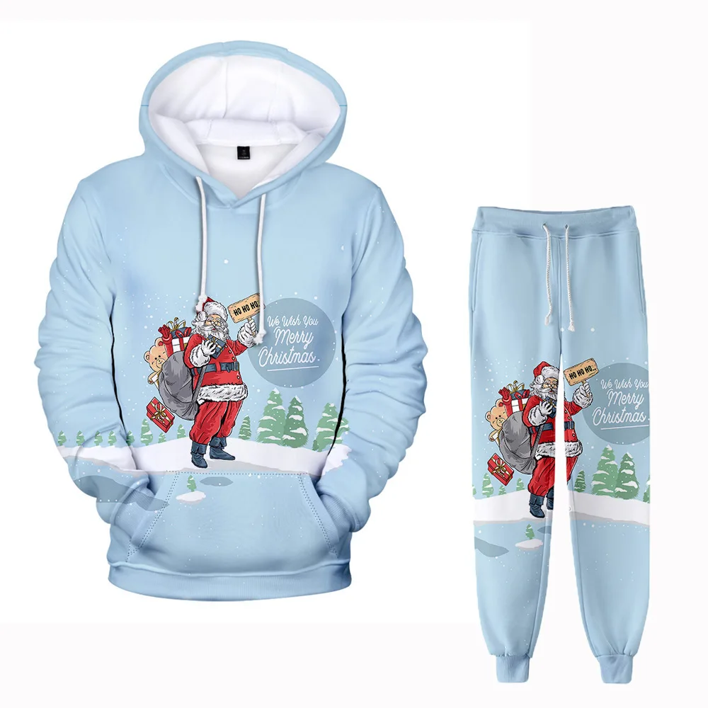 Harajuku Comfortable Christmas 3D Print Sweatshirt Sweatpants Adult/child Hoodies+ Trousers Suit Boys/Girls 2 Piece Set Clothes