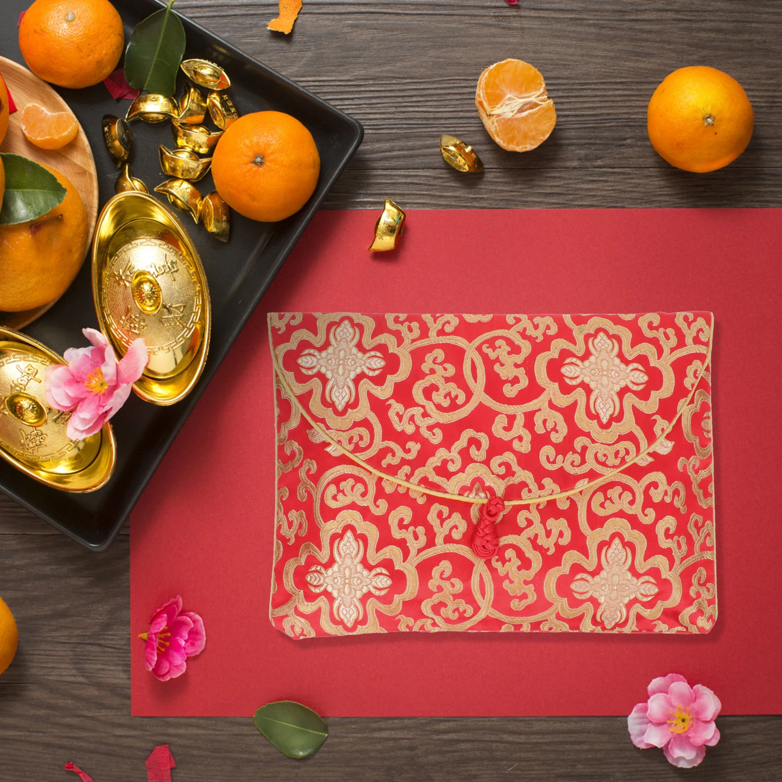 

Silk Brocade Envelope A4 Size Embroidered Chinese Knot Closure Multi-Function File Pouch Gift Card Holder Wedding Ceremony