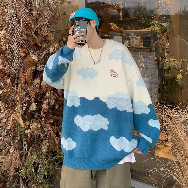 

Осень-зима, мужской вязаный свитер большого размера, повседневный длинный свек, круглый цвет, блузка, модный молодежный топ Faion 250 Pou