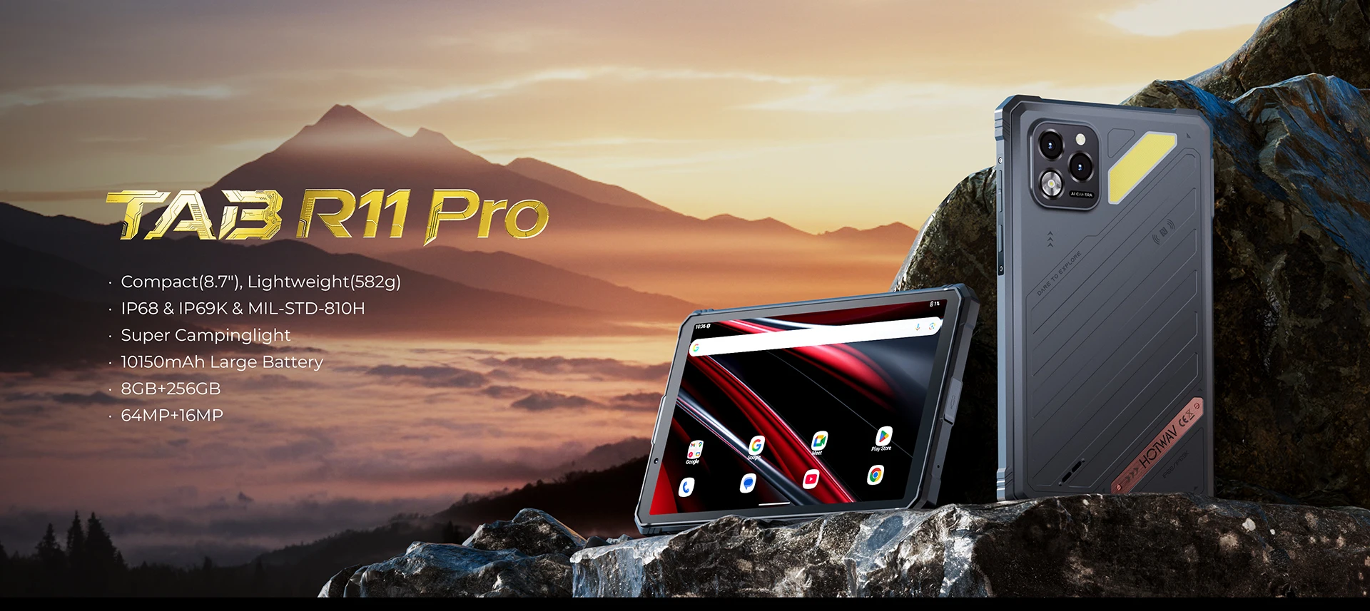 HOTWAV R11 Pro 8.7'' HD 120Hz Display Rugged Tablet 10150mAh Massive Battery 20W Fast Charging Android 16 Super Camping Light Pad 8GB RAM 256GB ROM 64MP + 16MP Camera 1080P Lightweight Tablet PC With Stylus Pen GPS WiFi OTG