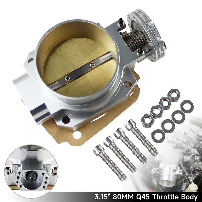 Q45 80MM Throttle Body Intake Fit For Nissan RB25DET RB26DET RB20 GTS Black/Silver