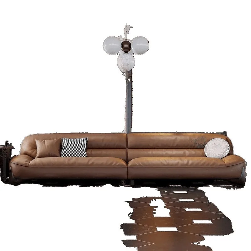 Retro style living room small apartment three people straight row Italian minimalist first layer leather sofa new cowhide sofa