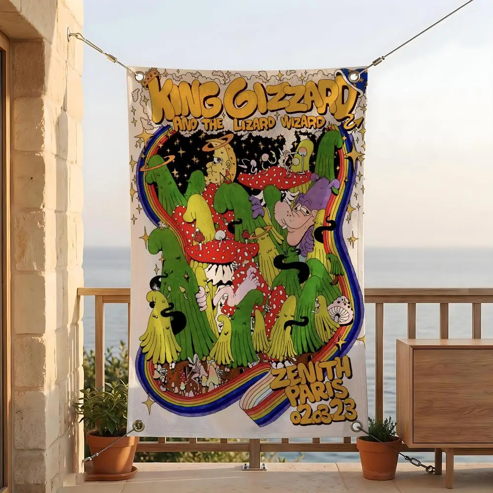 Music K-King G-Gizzard & t-the L-Lizard W-Wizard Flags Cozy Yard Flag 4 Grommets Waterproof Durable Lightweight