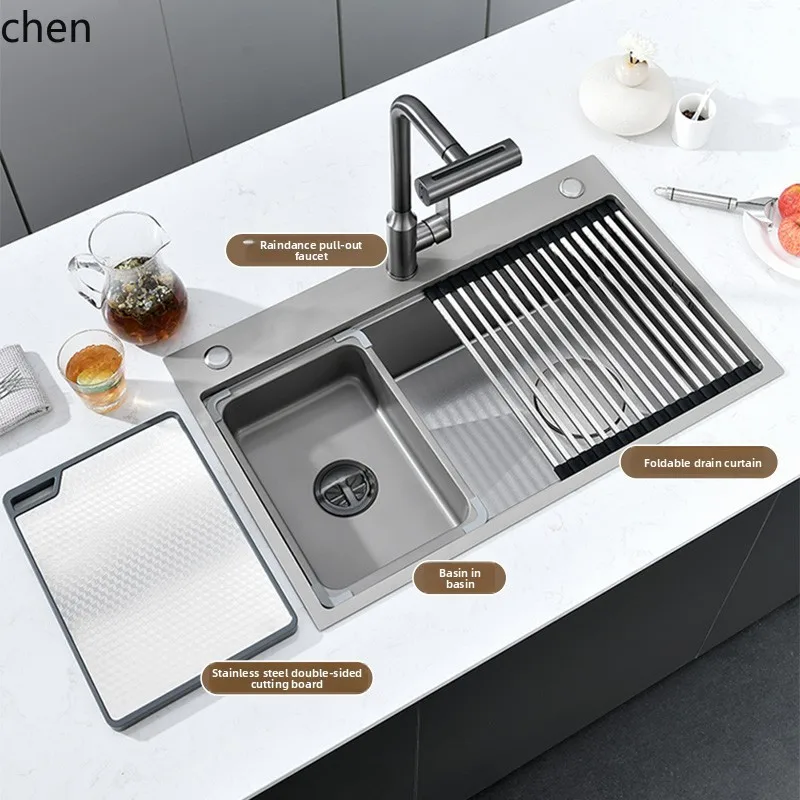 

ZML Stainless Steel Sink Large Single Bowl 304 Thickened Kitchen Vegetable Washing Basin Undermount