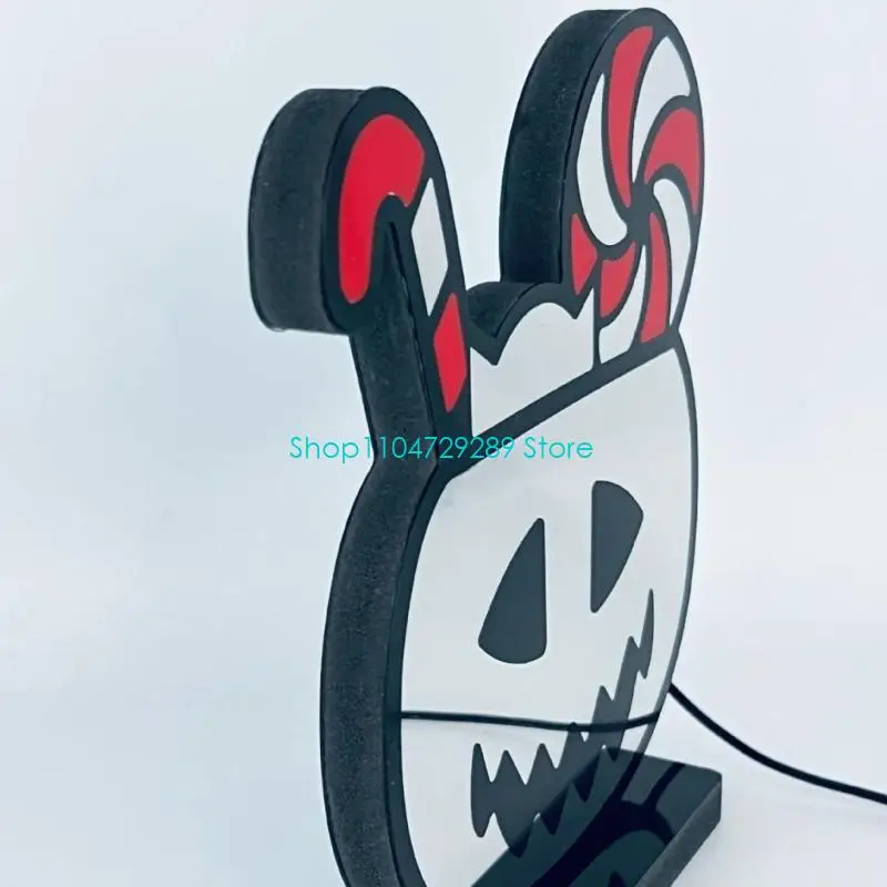 D8KE USB Powered Halloween Decor Light with Mirror Depth Lighting, Acrylic Table Lamp with Candy Face Theme for Party Displays