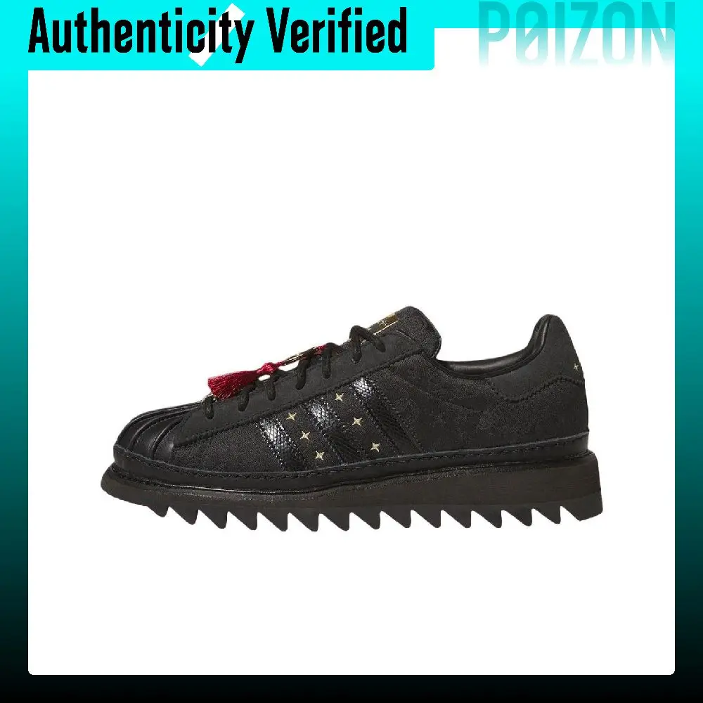 Adidas Originals x CLOT SUPERSTAR Leather Low top Skateboard Shoes Unisex Black JR5114