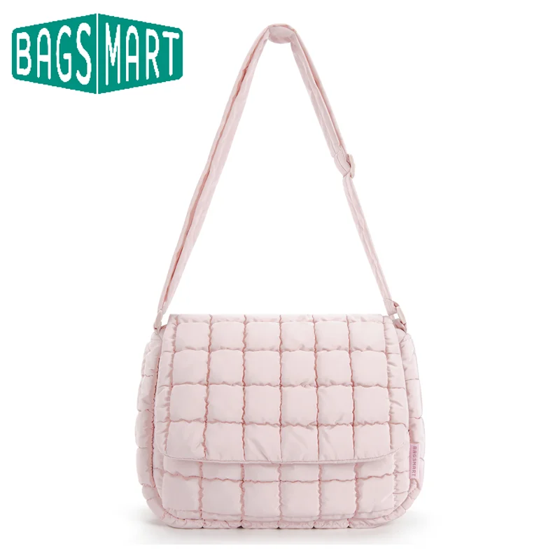 BAGSMART Torba na ramię Crossbody Damska średnia torba na ramię Pikowana puchowa Lekka torba na ramię z regulowanym paskiem
