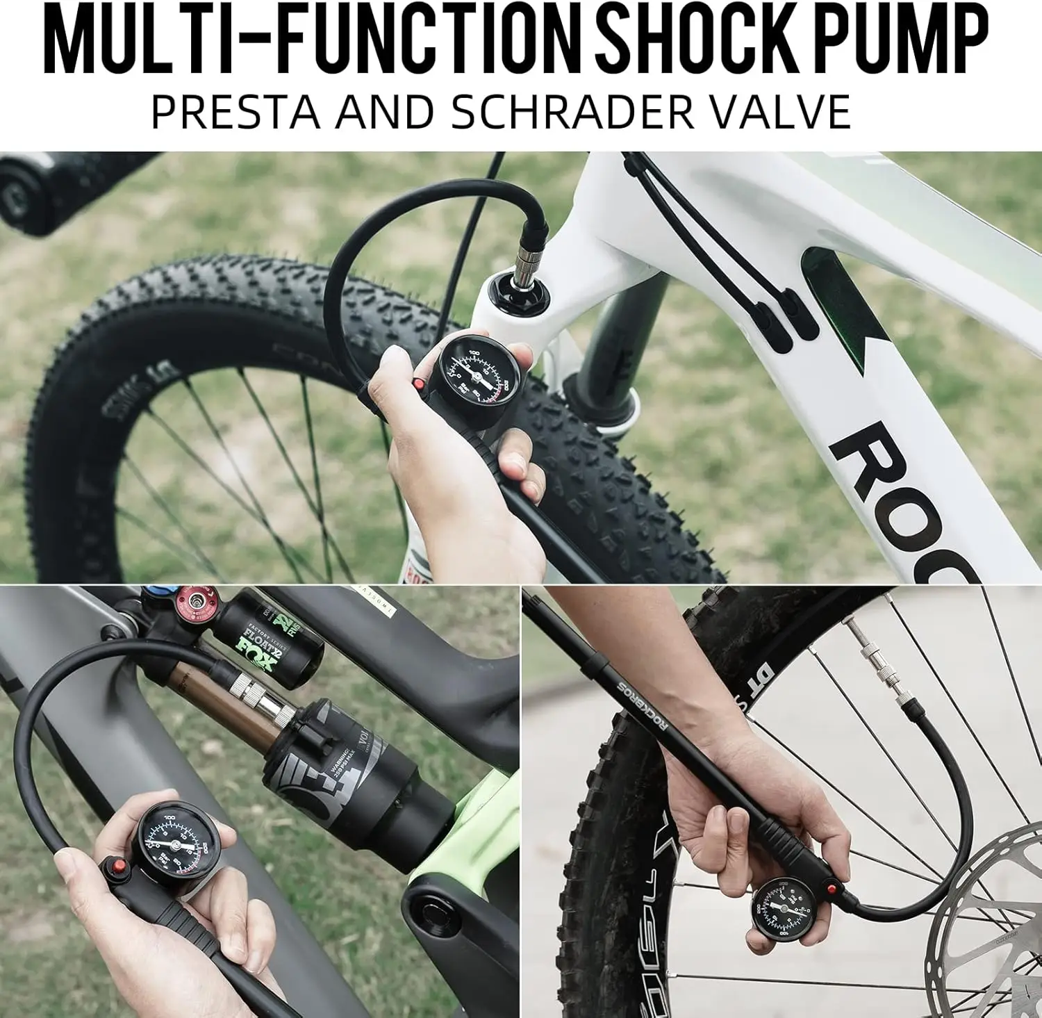 مضخة صدمات الدراجة ذات الضغط العالي 300 رطل لكل بوصة مربعة مع مقياس للدراجات الجبلية والطرق والدراجات النارية