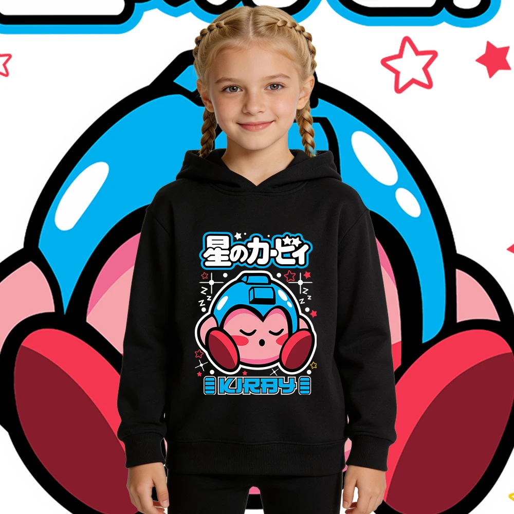 Moletom Infantil com Estampa de Anime Kirby Megaman para Meninos e Meninas, Pullover Quente de Fleece para Outono e Inverno