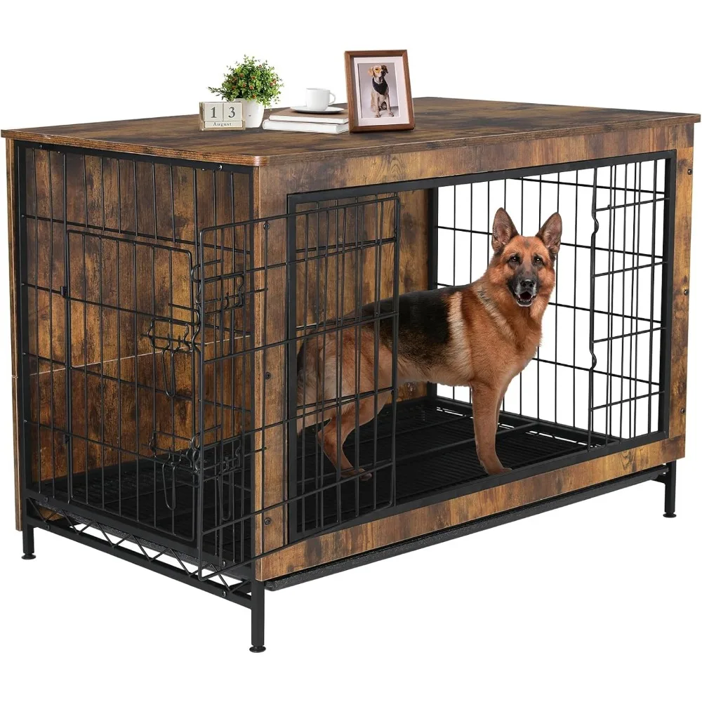 

Dog Crate Furniture, 38.6" Wooden Dog Kennel Indoor with 2 Doors, Heavy-Duty Dog Cage with Removable Tray, End Side Table