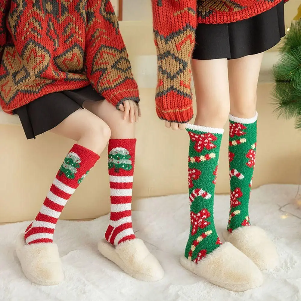 

Winter Warm Cartoon Christmas Socks Soft Fluffy Socks Thicken Floor Socks Elk Santa Claus Plush Coral Fleece Socks For Women