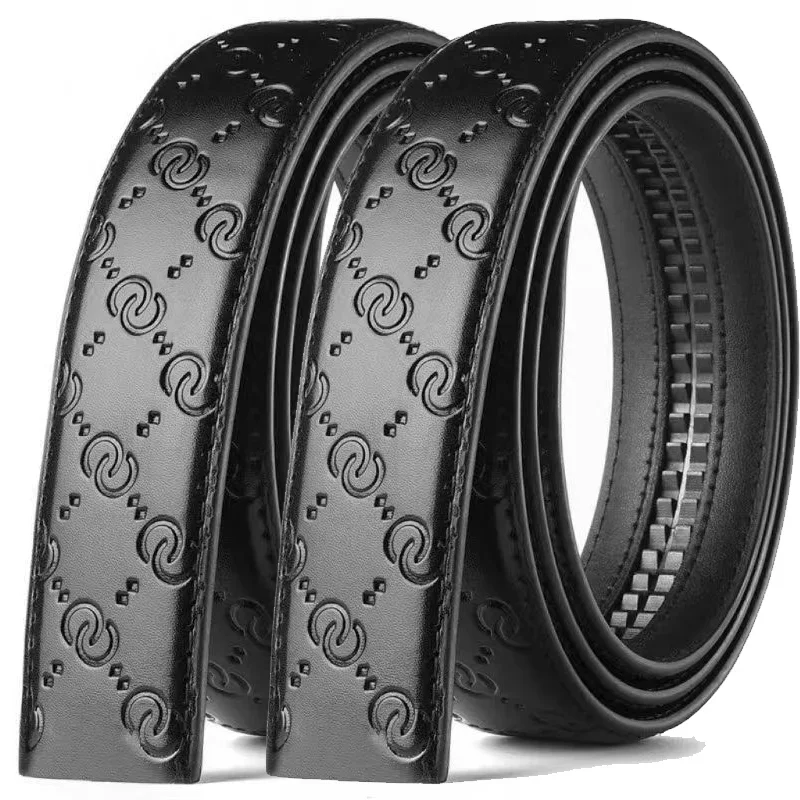 2Pcs Men's Double G Belt No Buckle 3.5cm Width Brand High Quality Belts PU Leather Automatic Buckle Belt Body Straps for Jeans
