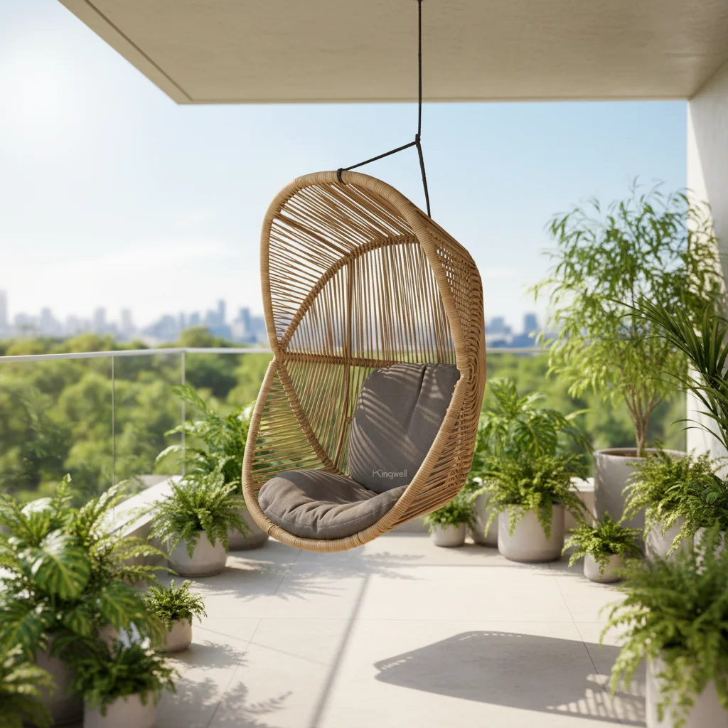 

Foshan Factory Outdoor Furniture Rattan Swing Egg Chair Patio Hanging Chair Modern Leisure Egg Hammock with Stand