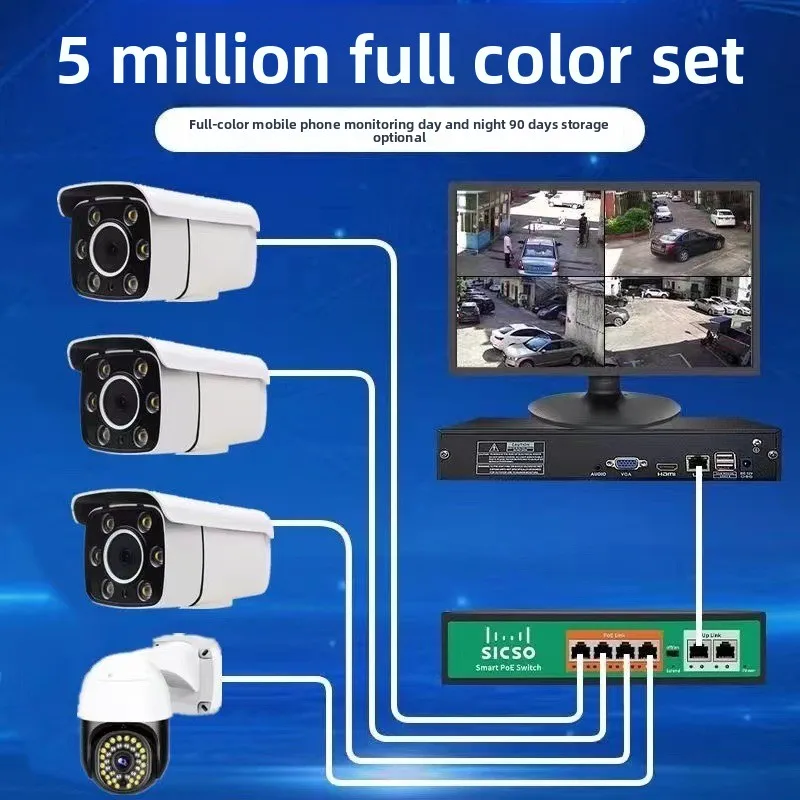 5 Million Network Surveillance Camera Set, Outdoor High Definition Night Vision Security Monitoring Equipment Set