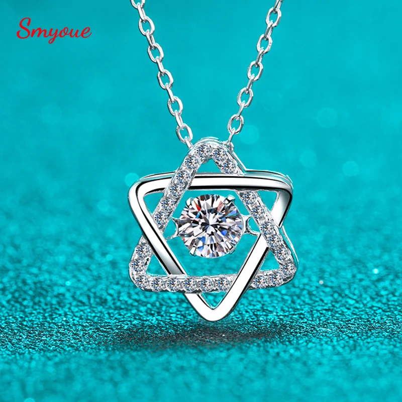 

Smyoue Simulation Diamonds Necklace for Women Six-pointed Star Romantic 0.5ct Moissanite Pendant Wedding S925 Silver Jewelry