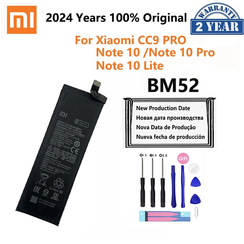 

2024 Years 100% Original BM52 5260mAh Replacement Battery For Xiaomi Mi Note 10 Lite Note10 Pro CC9 Pro Phone Batteries Bateria