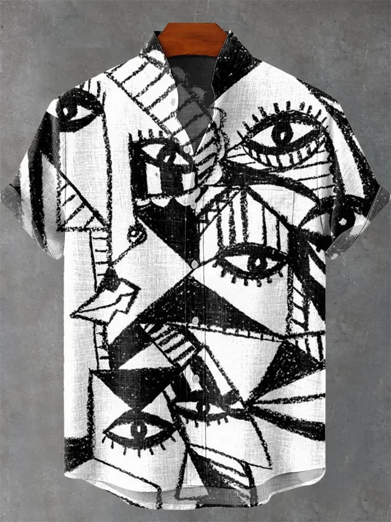 

Мужская пляжная льняная рубашка с короткими рукавами и пуговицами с короткими рукавами и цветочным принтом, модная повседневная рубашка для отдыха, топ