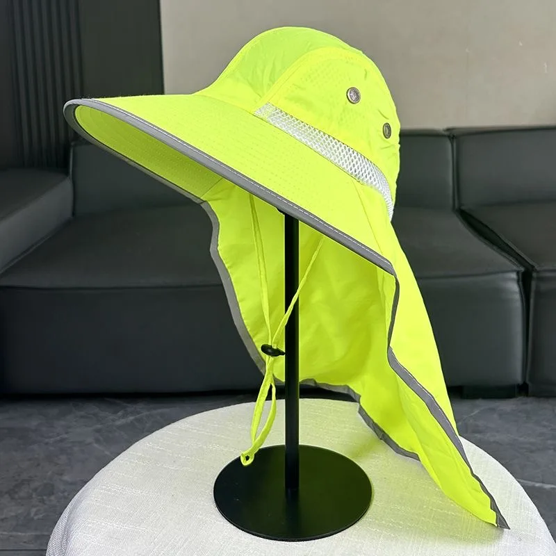 Adjustable Size Reflective Stripe Worker Hat Outdoor Large Brim Face Cover UV Protection Sun Worker Fisherman Cap Sun Hat 3