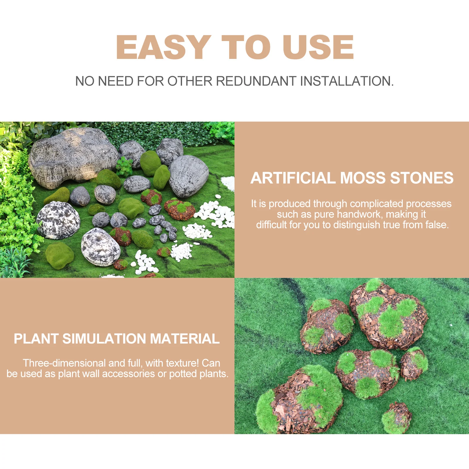 

6Pcs Simulation Moss Blocks Lifelike Artificial Moss Stone Decor for Micro Landscaping Wedding Coffee Shop Home Garden Office