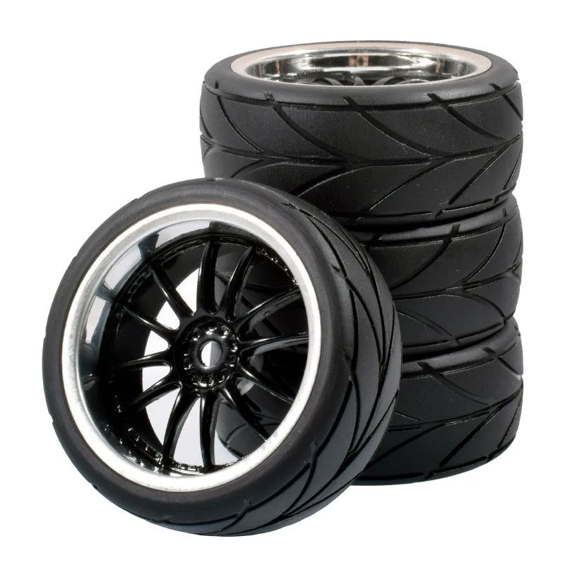 4pcs 65mm Rubber Tire Wheel Tyre 12mm Hex for Tamiya TT01 TT01E TT02 TT02B TA06 XV01 XV02 PTG-2 1/10 RC Racing Car Upgrade Parts