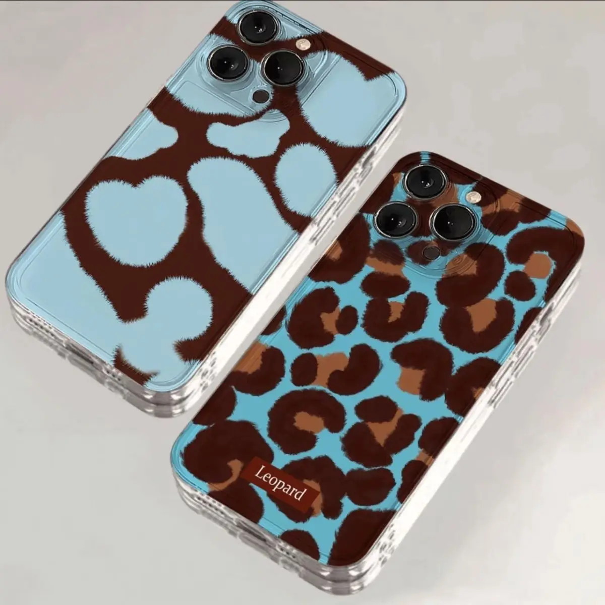 

Blue Leopard Print Transparent Phone Case For iPhone 16 15 11 12 14 13 Pro Max Mini X XS Max XR 7 8 Plus SE4 16e Silica Covers