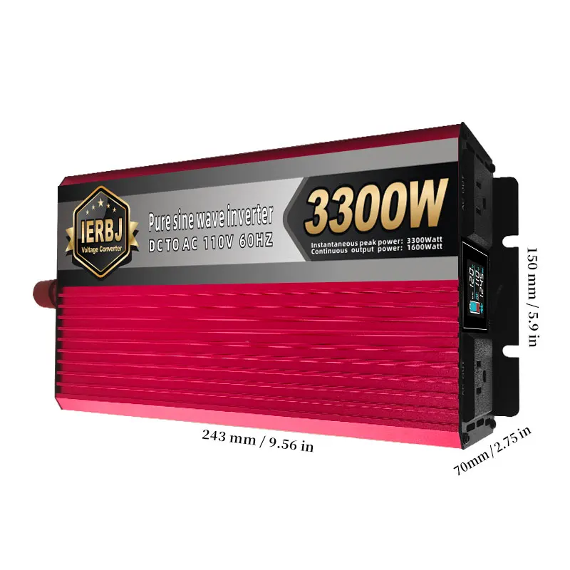 3300W Pure Sine Wave Inverter 12V DC To 120V AC Converter For Home, RV, Truck, Off-Grid Solar Power Inverter