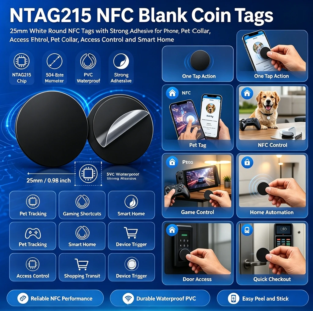 RFID NFC Ntg215 Tags Black Sticker 13.56MHz NFC 215 Adhesive Labels 25MM 504 Bytes NFC Personal Automation NFC215