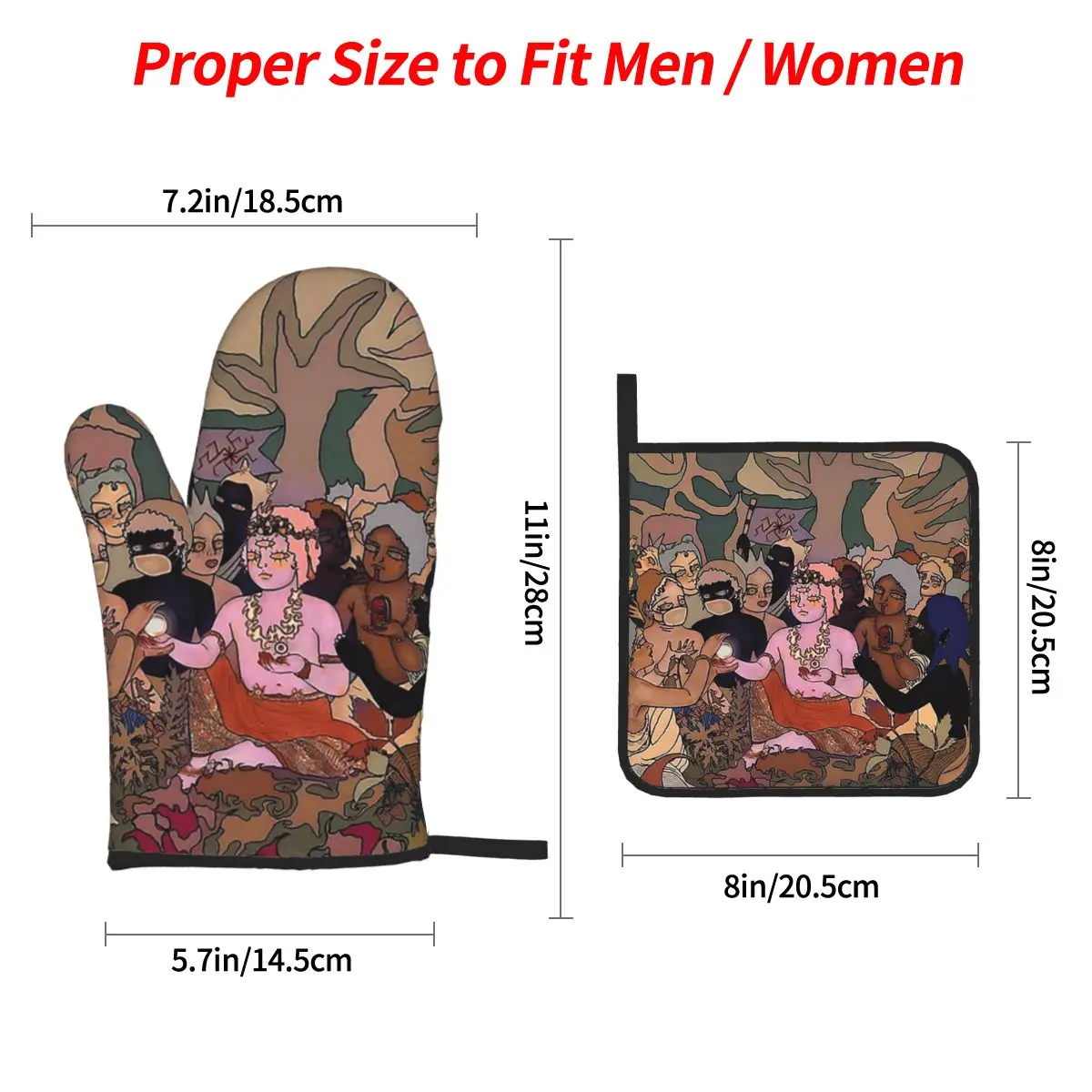 Post Human Survival Horror Oven Mitts and Pot Holder Sets of 4 for Baking Kitchen Cooking BBQ Resistant Non-Slip Gloves