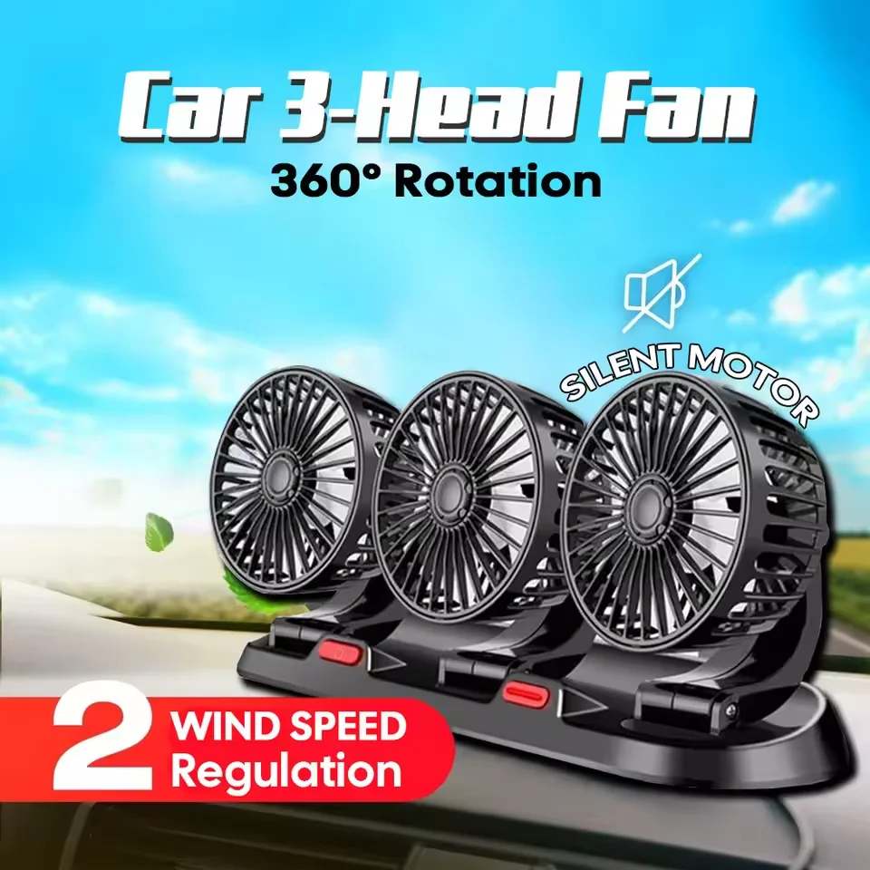 

Car Fan 360° Adjustable 3 Head Air Fan Automotive Electric Fan USB/12V/24V Fan 2 Speeds Car Silent Fan For Home Desk Office&Car